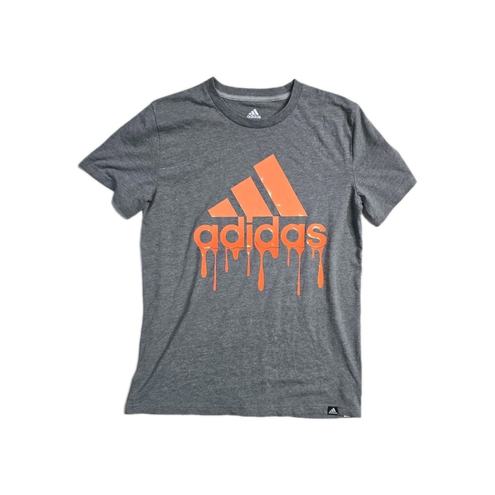 Adidas Boys Athletic Tshirt Gray L 14-16 Orange Logo Slime NWT